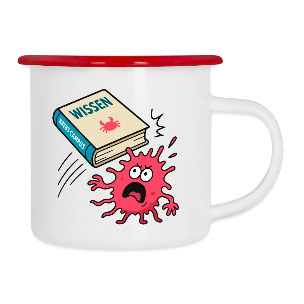 Tasse "Wissen schlägt Krebs" Emaille