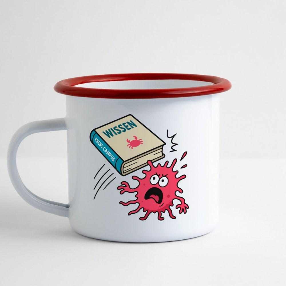 Tasse "Wissen schlägt Krebs" Emaille