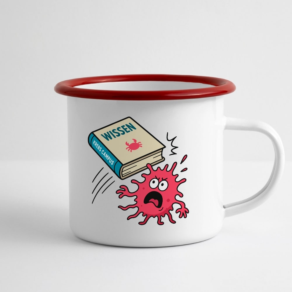 Tasse "Wissen schlägt Krebs" Emaille