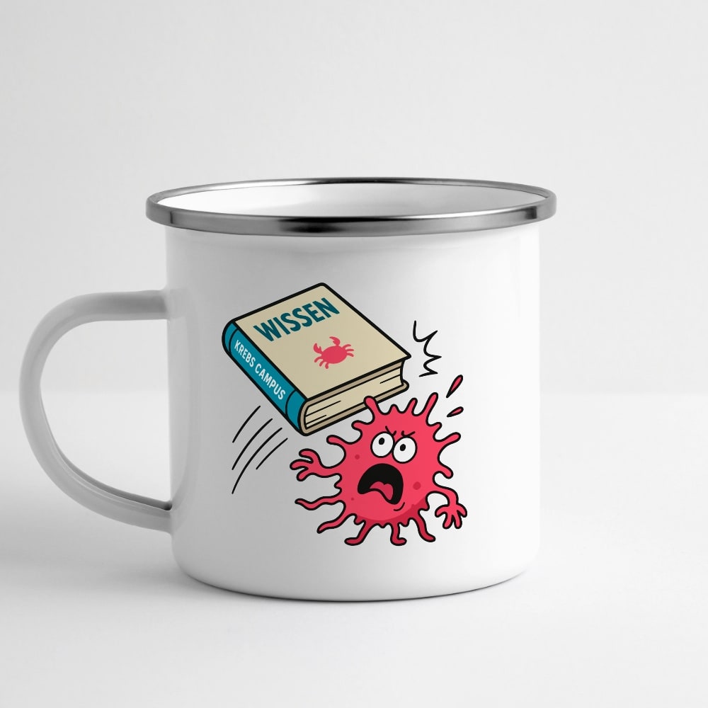 Tasse "Wissen schlägt Krebs" Emaille