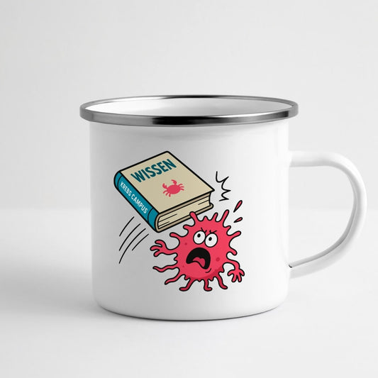 Tasse "Wissen schlägt Krebs" Emaille